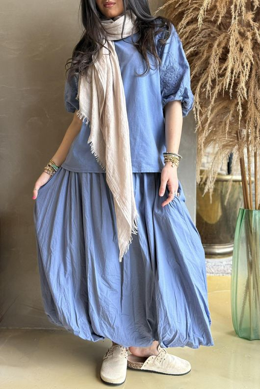 Atik Bubble Sleeve Top Denim /8=